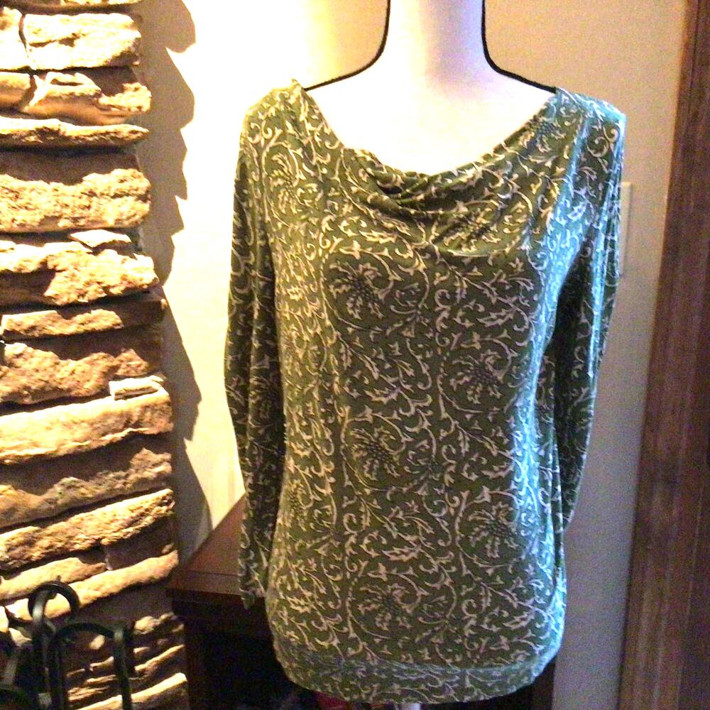 Talbots Green Draped Neck Top Sz S